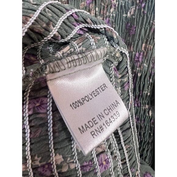 Petal & Pup Size 12 Smocked Midi Dress Green With Purple Floral Flirty Cute - Picture 5 of 7